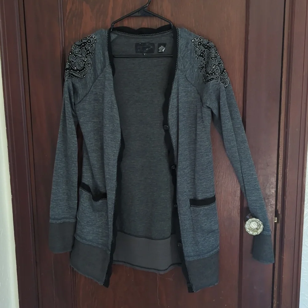 Miss Me Gray Long Sleeve Jeweled Button Front Cardigan Size Small